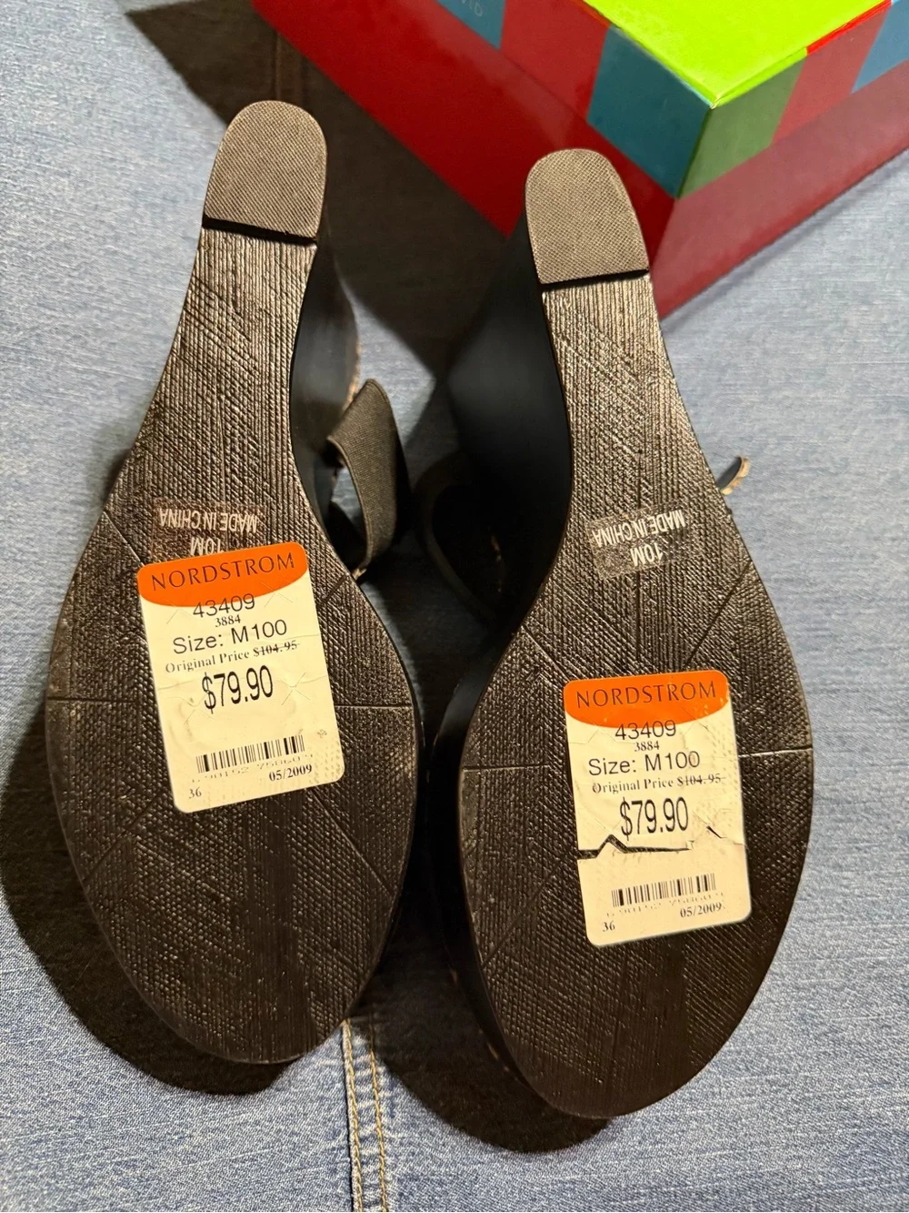 Charles David Black Wedge Sandals with Leopard Insole